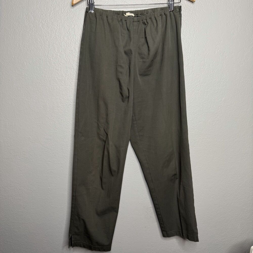 Eileen Fisher Flat Front Cropped Pants Size Large Cotton Green Side Zip